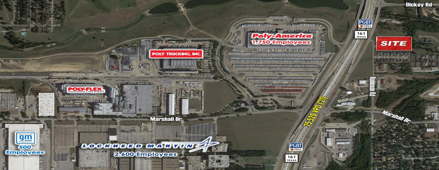 Aerial view of the site near major employers
